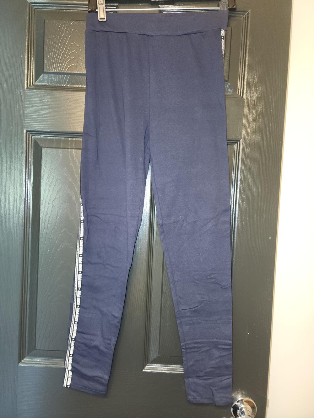 Womens Navy Side-Stripe Stretch Leggings